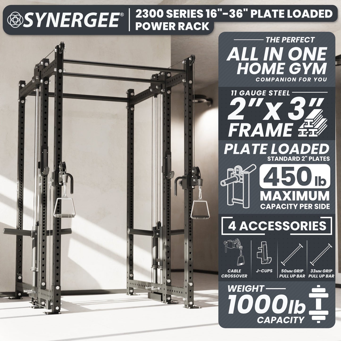 Synergee 2300 Series Power Cage with Plate Loaded Cable Cross Overs