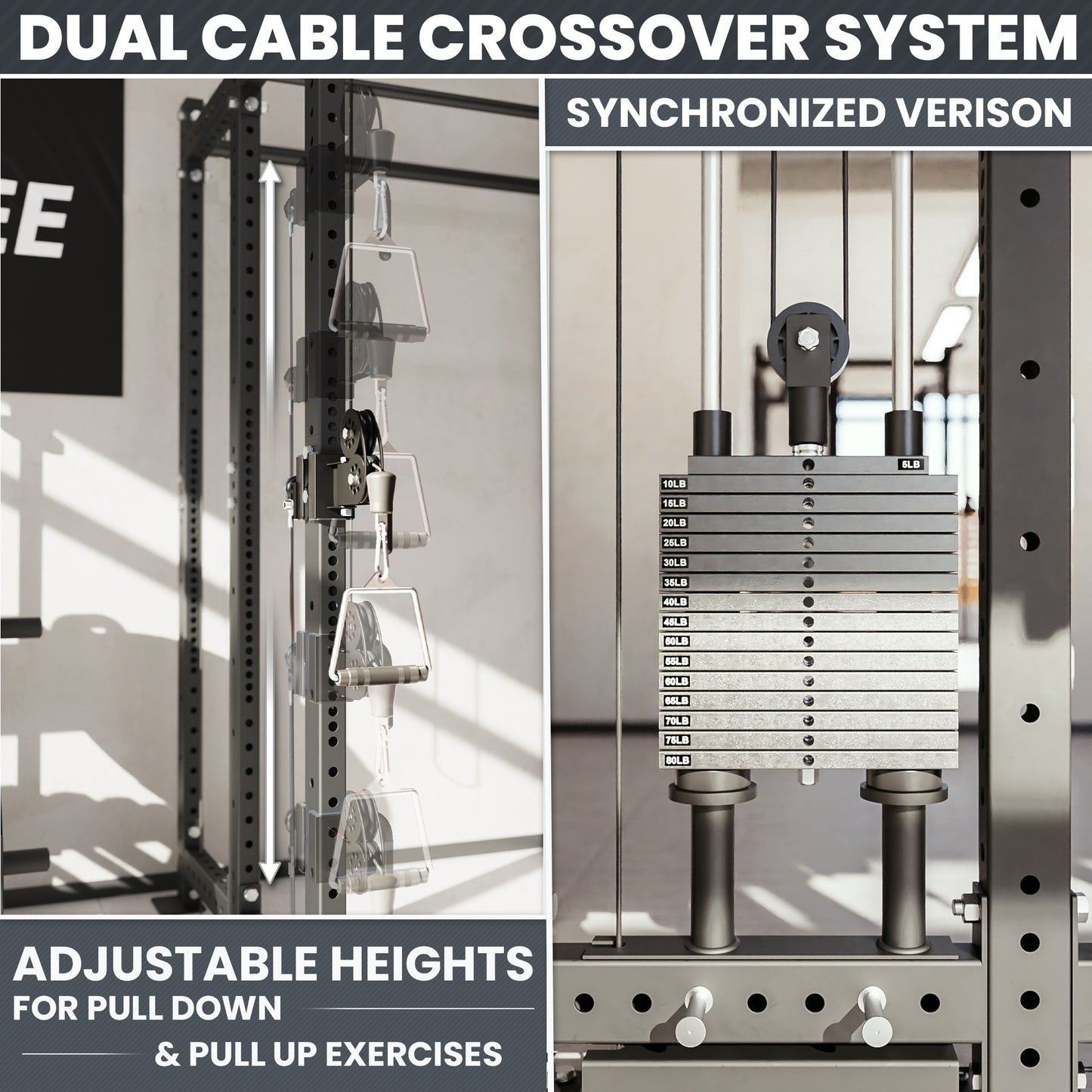Synergee 2300 Series Power Cage with Synchronized Loaded Cable Cross Overs and Smith Machine