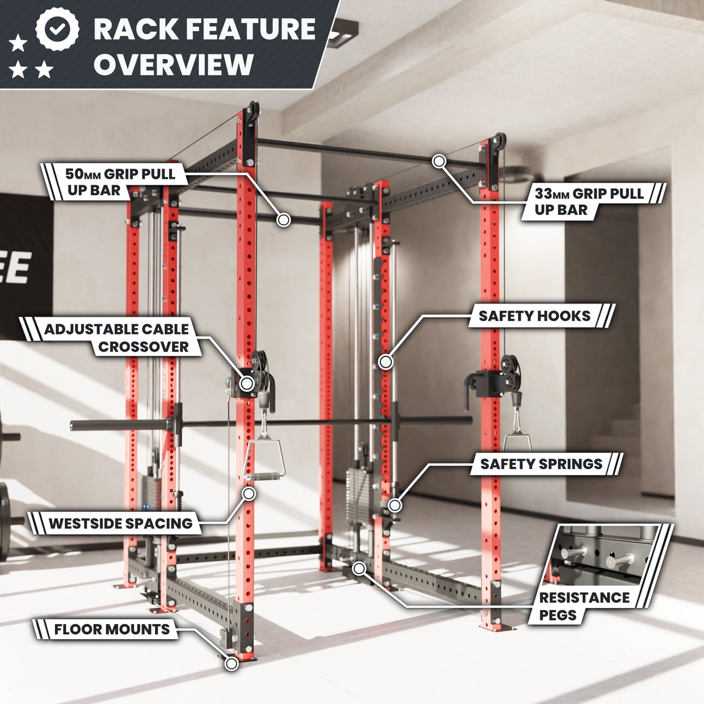Synergee 2300 Series Power Cage with Synchronized Loaded Cable Cross Overs and Smith Machine