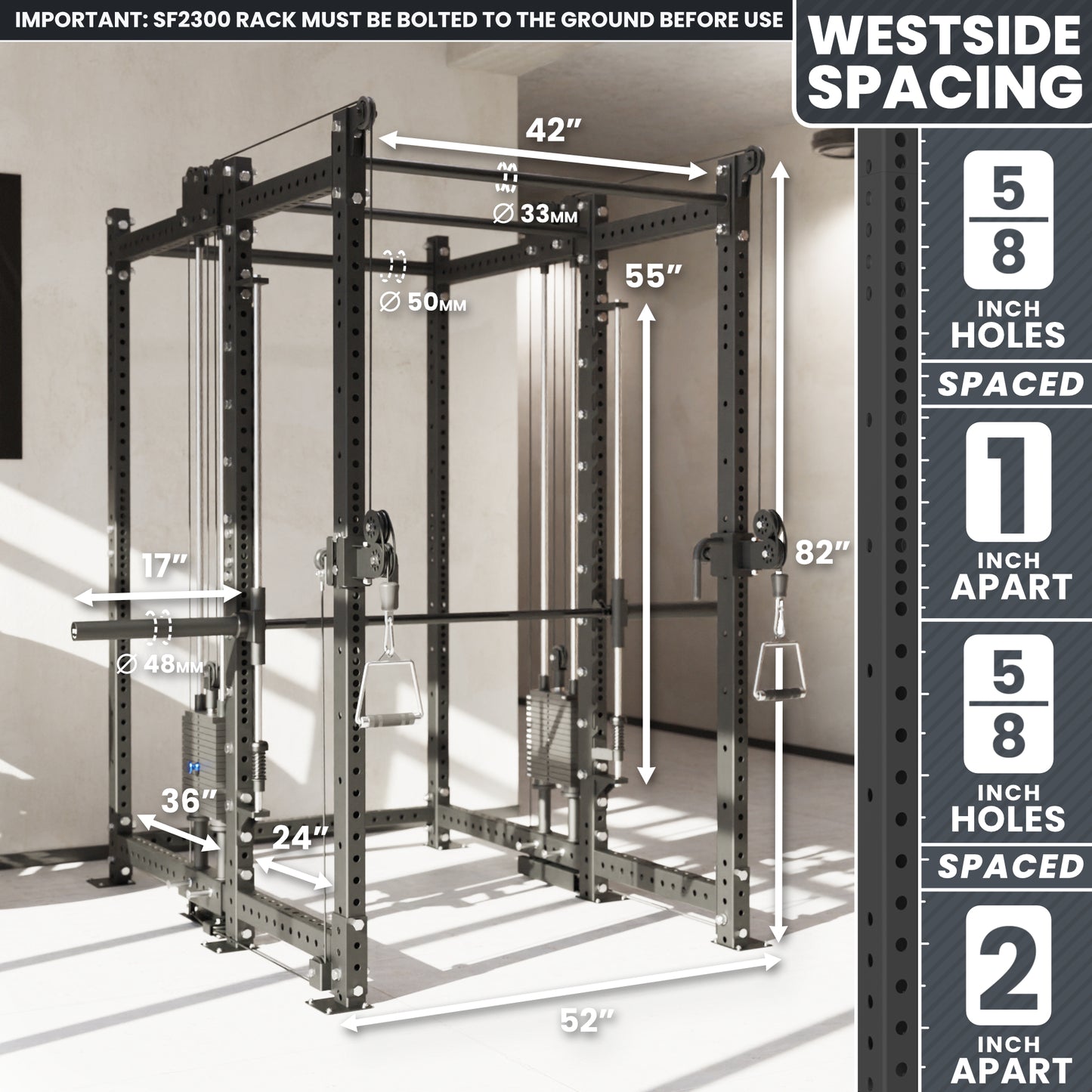 Synergee 2300 Series Power Cage with Synchronized Loaded Cable Cross Overs and Smith Machine
