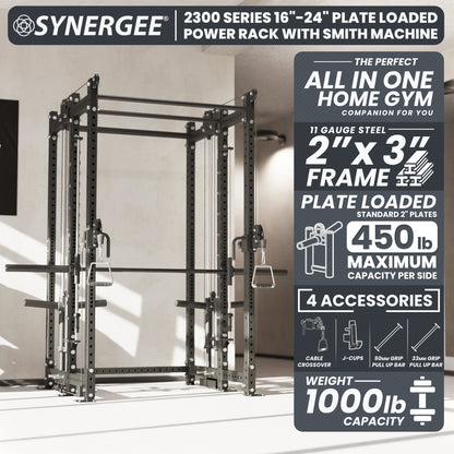 Synergee 2300 Series Power Cage with Plate Loaded Cable Cross Overs and Smith Machine