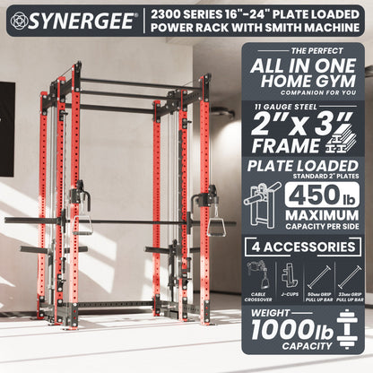 Synergee 2300 Series Power Cage with Plate Loaded Cable Cross Overs and Smith Machine