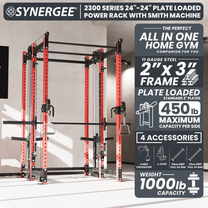 Synergee 2300 Series Power Cage with Plate Loaded Cable Cross Overs and Smith Machine