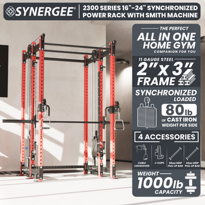 Synergee 2300 Series Power Cage with Synchronized Loaded Cable Cross Overs and Smith Machine
