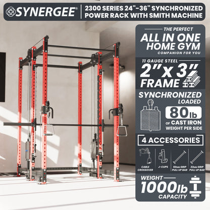 Synergee 2300 Series Power Cage with Synchronized Loaded Cable Cross Overs and Smith Machine