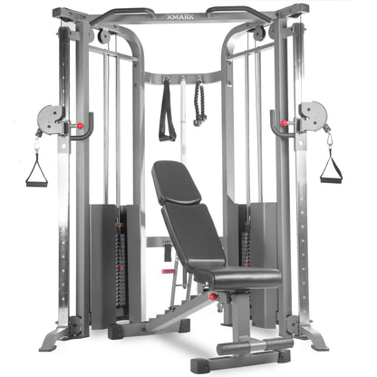 Functional Trainer Cable Machine with 200 lb Weight Stacks and Adjustable Weight Bench