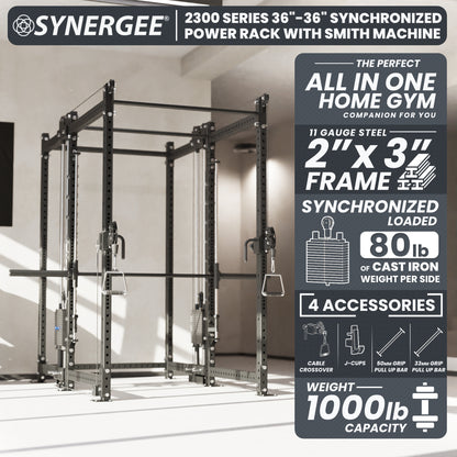 Synergee 2300 Series Power Cage with Synchronized Loaded Cable Cross Overs and Smith Machine