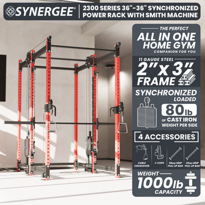 Synergee 2300 Series Power Cage with Synchronized Loaded Cable Cross Overs and Smith Machine